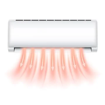 Hot air flow stream with red arrows from air conditioner, vector electronic Stock Illustration