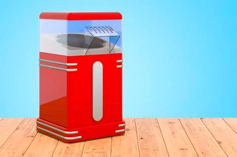 Hot Air Popcorn Making Machine on the wooden planks, 3D rendering Stock Illustration