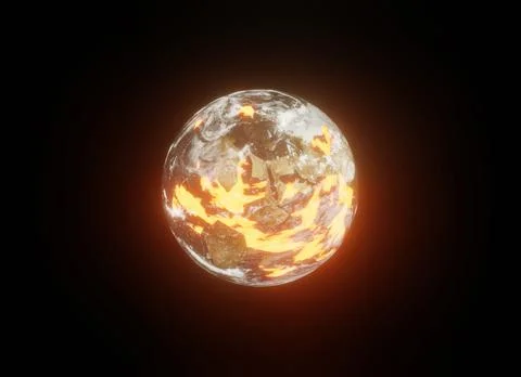 Hot alien destroyed planet with volcanic activity, 3d render Illustrazione stock