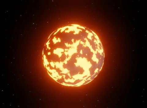 Hot alien planet with volcanic activity, 3d render Stock Illustration
