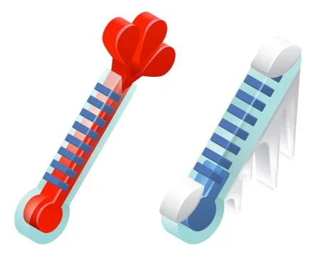 Hot and Cold 3D Thermometer Icons 스톡 일러스트
