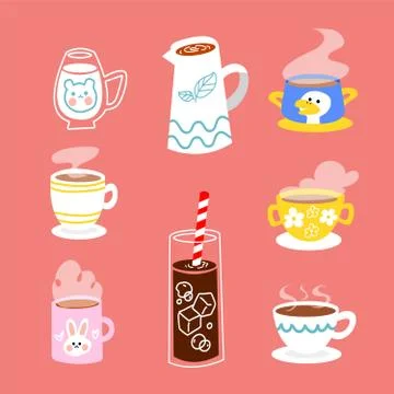Hot And Cold Beverages Drinks Vector Illustration Set Stock Illustration