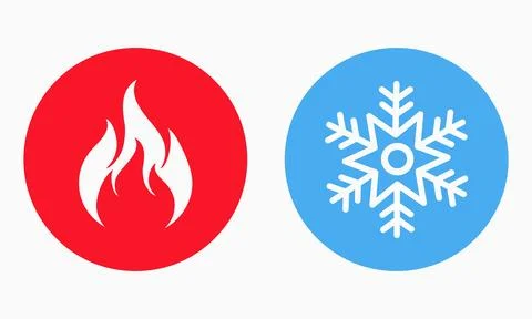 Hot and cold icon. Fire and snowflake sign. Heating and cooling button. Vector Stock Illustration