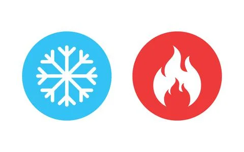Hot and cold icon in flat style. Snowflake and flame vector illustration on i Stock Illustration