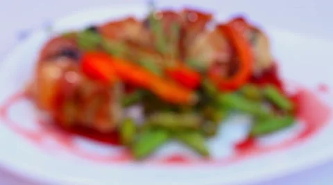 Hot and cold meat dishes.The refinement of the art of cooking. Stock Footage 45756514