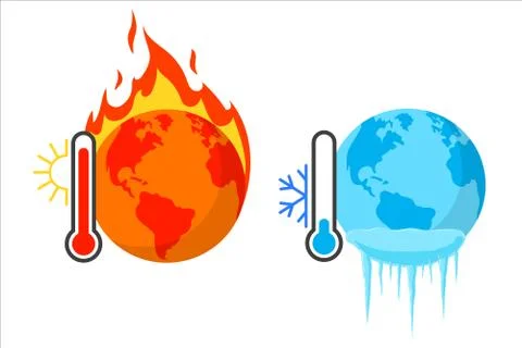 Hot and cold planet. Vector illustration on withe background. Isolated. Stock Illustration