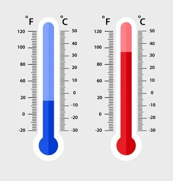 Hot and Cold Thermometer Vector Icon Set Isolated Temperature Scale Illustration 스톡 일러스트