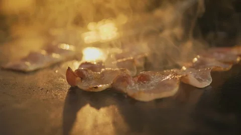 Hot and Sizzling Bacon Stock Footage 106254207