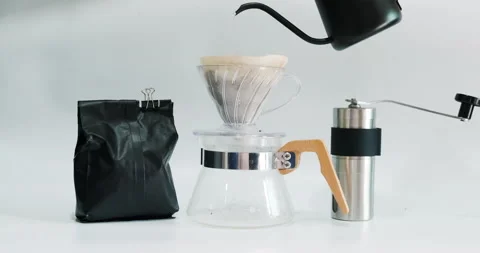 Hot aroma coffee drift tool in kitchen Stock Footage 142742989