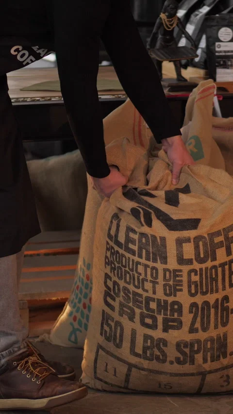 Hot aroma drink concept. Producing high quality roasted coffee beans. Man Stock Footage 308399836