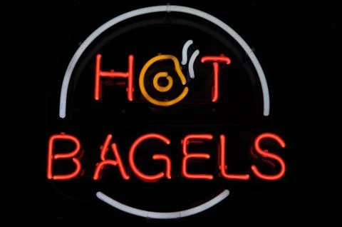 Hot bagels neon sign Stock-Fotos