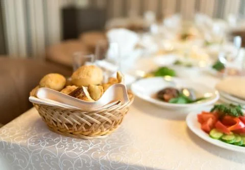 Hot bakery on the festive table. Stock Photos