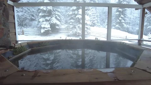 Hot bath and thermal spa at snowy mountains Stock Footage 169512888