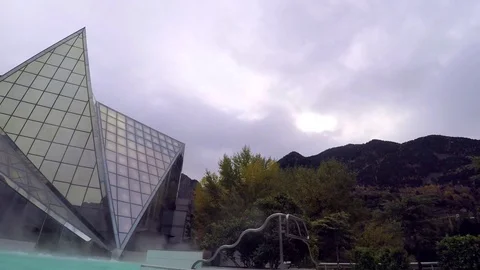 Hot Baths Outside Big Spa Centre Stock Footage 74164638