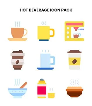 Hot Beverage Flat Collection Icons Pack Stock Illustration