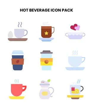 Hot Beverage Flat Design Icons Pack Stock Illustration