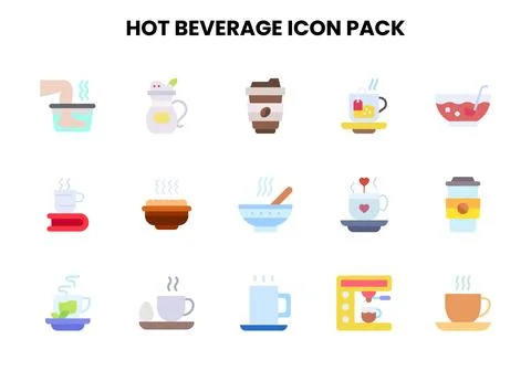 Hot Beverage Flat Set Icons Pack Stock Illustration