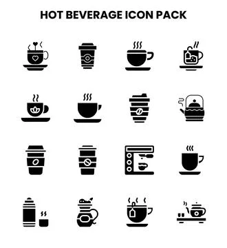 Hot Beverage Glyph Bundle Icons Pack Stock Illustration