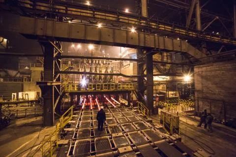 Hot billet bloom continuous casting, also called strand casting Stock Photos