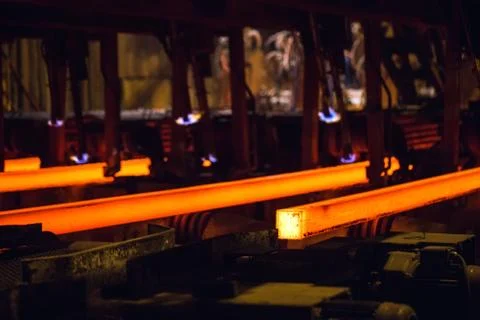 Hot billet bloom continuous casting, also called strand casting Foto stock