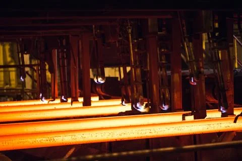 Hot billet bloom continuous casting, also called strand casting Stock Photos