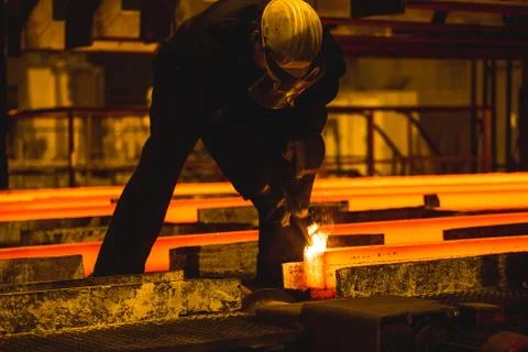 Hot billet bloom continuous casting, also called strand casting Stock Photos