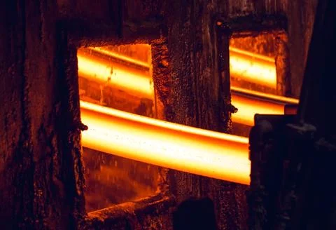 Hot billet bloom continuous casting, also called strand casting Stock Photos