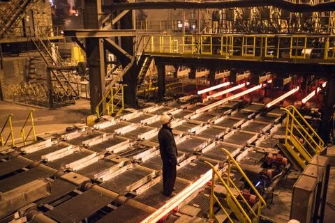 Hot billet bloom continuous casting, also called strand casting Stock Photos