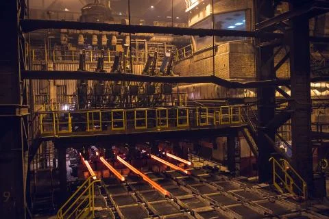 Hot billet bloom continuous casting, also called strand casting Stock Photos