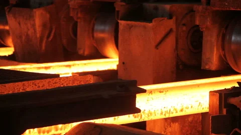 Hot billet continuous casting, strand casting Video stock 93547545