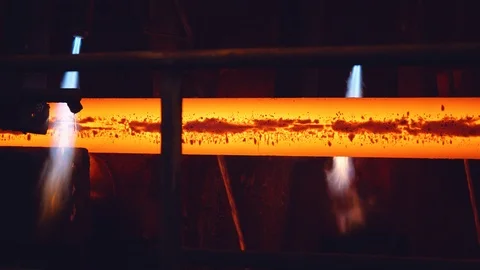 Hot billet continuous casting, strand casting Stock Footage 116763100