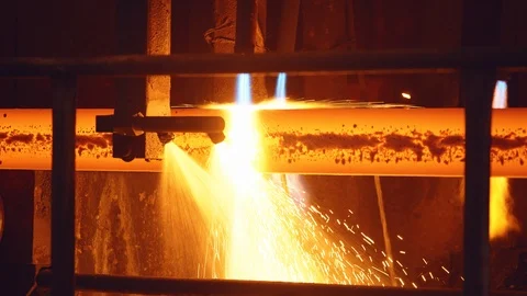 Hot billet continuous casting, strand casting Stock Footage 116763141