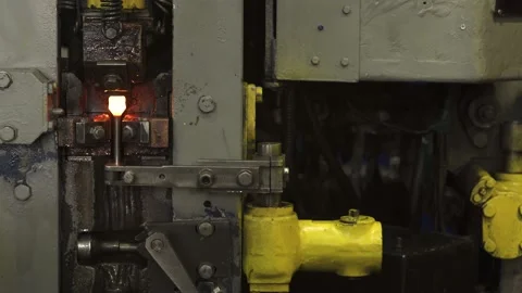 Hot billet with the valve is moved in the machine Stock Footage 139677068
