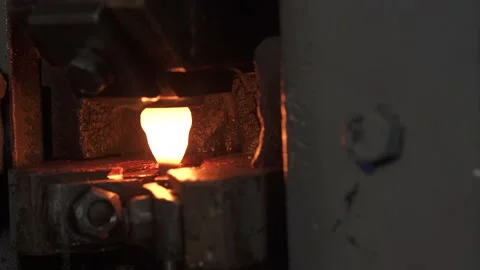 Hot billet with the valve is moved in the machine Stock Footage 139677070