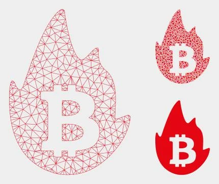 Hot Bitcoin Vector Mesh Wire Frame Model and Triangle Mosaic Icon Stockillustratie