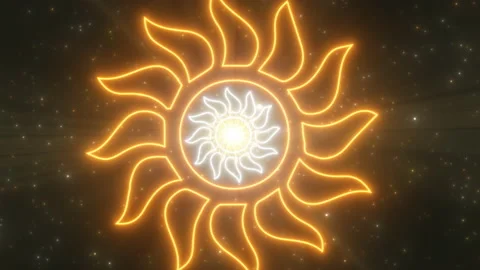 Hot Blazing Summer Sun Shape Outline Neon Lights Tunnel Portal Moving Stock Footage 171898927