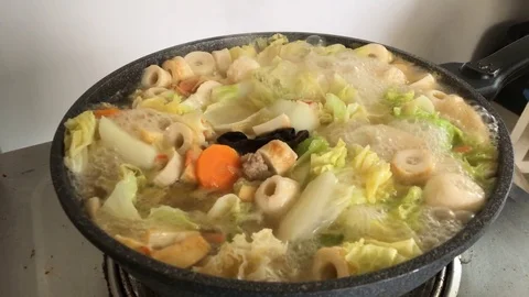 Hot boiling, Soup with vegetables Stock Footage 81555565