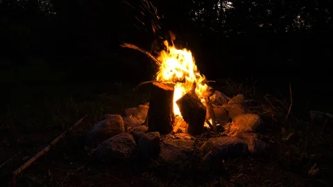 Hot Bonfire at evening Stock Footage 93178611