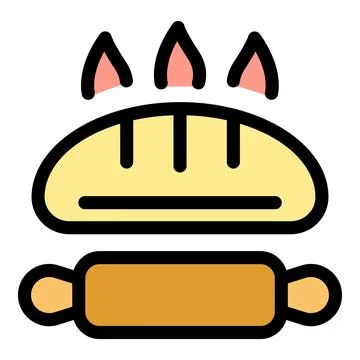Hot bread baking above rolling pin, bakery icon 스톡 일러스트