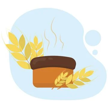 Hot bread illustration.Wheat spikelets with bread Stock Illustration