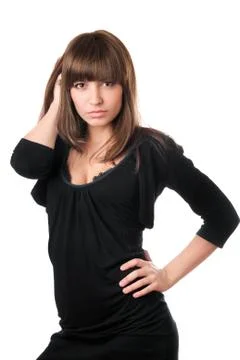 Hot brunette in black Stock Photos