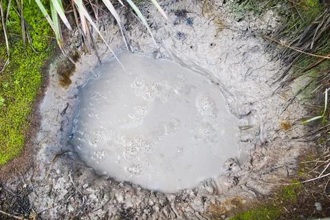 Hot Bubbling Mud Pool at Orakei Korako Thermal Park, The Hidden Valley, North Stock Photos