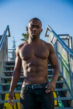 Hot buff black man posing outdoor Stock Photos
