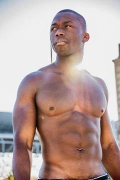 Hot buff black man posing outdoor Stock Photos