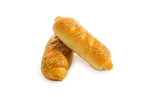 Hot bun of light wheat bread topped by sesame seeds Stock Photos