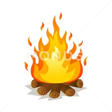 Hot burning big flame campfire with tree woods Stock Illustration