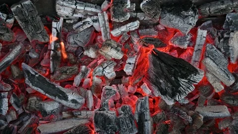 Hot burning charcoal. Overhead view Видео 147221494
