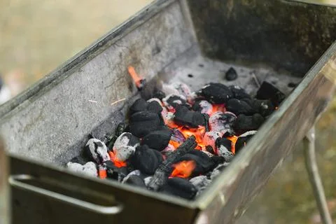 Hot burning charcoal, preparing barbeque grill Stock Photos