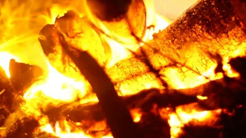 Hot burning embers of fire close up Video stock 102775875