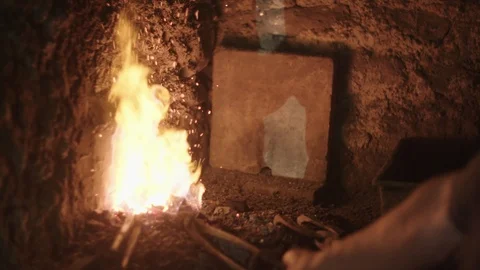 Hot burning fireplace Video stock 89327361